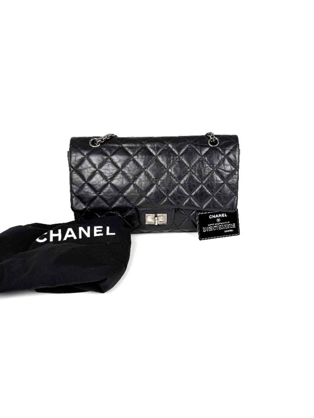 CHANEL Black Reissue 2.55 Quilted 227 Aged Calfskin Leather Shoulder Flap Bag